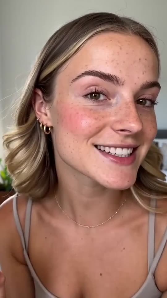 Bare cheeks to a cream blush reveal in ten seconds. Product is made up.